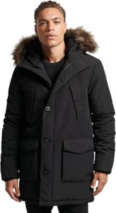 Superdry Mens Vintage Everest Hooded Parka Jacket, Jet Black Quilted - Picture 1 of 3