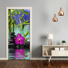 Autocollant amovible 3D Home Art porte 3D fleurs orchidée et bambou