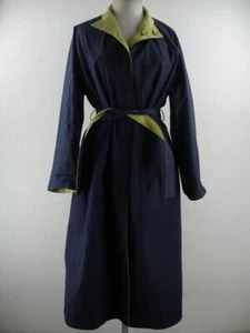Women's L XL 14 Vtg 1970's Roth-Le Cover Reversible Trench Coat Blue Chartreuse - Picture 1 of 24