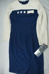 Vintage 80s Melissa Petites Women 8 Blue White Shift Dress Long Sleeve NWT D303 - Picture 1 of 12