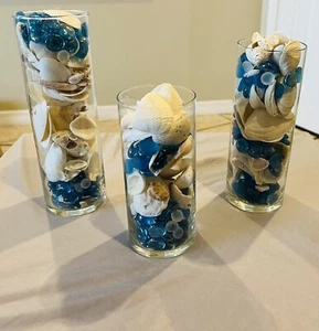 Florida Seashells set of 3 glass vases filled with Gulf Coast shells Home Decor - Picture 1 of 5