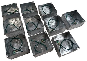 10 Raco 232SM Electrical Box 4"x4"x2.125" w/10 1/2" KOs & 6TKO's 10"#12 Wire NEW - Picture 1 of 5