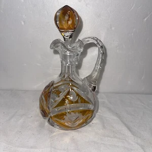 Vintage Czechoslovakian wheel etched amber cut-to-clear ,overlay glass decanter - Picture 1 of 5