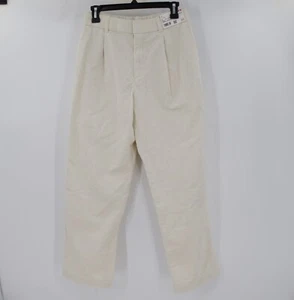 NWT uniqlo pants women Small corduroy pleated wide high rise off white trousers - Picture 1 of 11