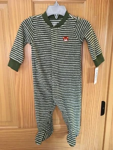 New Carter's Tiger Terry Sleeper Baby Boy Sleep Play Footie Footed Green Stripe - Picture 1 of 1