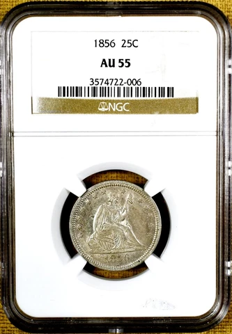 1856 NGC AU55 Seated Quarter Cover