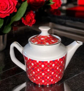 JOHN WAGNER & Söhne große Teekanne rot mit Tulpen Design - Bild 1 von 7