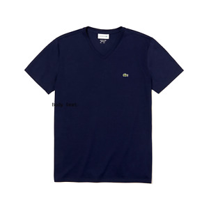 Men’s Lacoste V-Neck Soft Pima Cotton Tee Shirt,  Size 4XL with Alligator, Navy