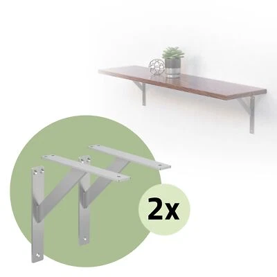 4x Mensole in alluminio argento 240mm supporti per ripiani muro scaffale pesanti - Immagine 1 di 4