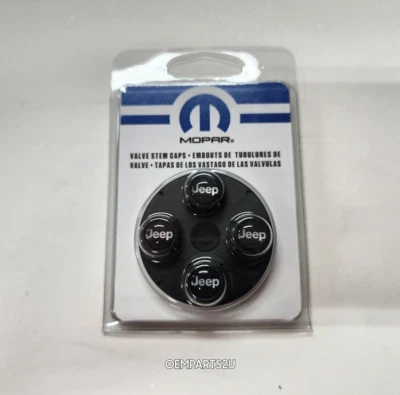 New 2000-2025 Jeep Wrangler, Grand Cherokee, etc Black Valve Stem Caps, OEM - Imagem 1 de 4