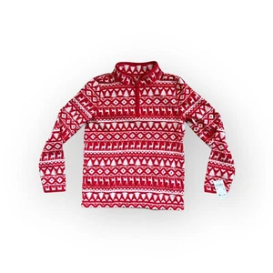 NWT Girl’s OshKosh B’Gosh Quarter Zip Red White Reindeer Christmas Fleece Sz 14 - Picture 1 of 4