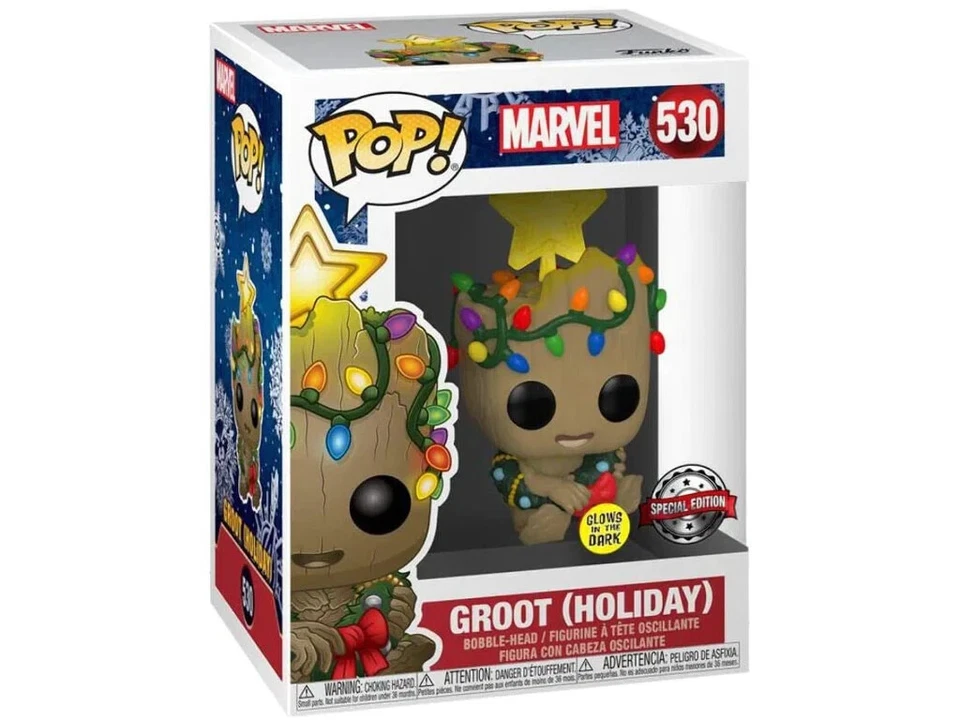 Figura Funko Pop Marvel Holiday Groot GITD Lights con Protector EDICIÓN ESPECIAL Foto 1 de 1