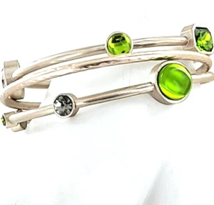 Chico Bracelet silver set white gold 3 pc bangle hammered green topaz fine New - Picture 1 of 10