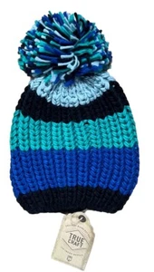 Tru Craft Strickrodel mit Bommel blau grün gestreift NEU - Bild 1 von 1