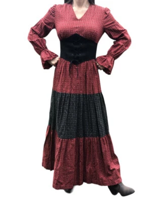 Vestido Gibson Vintage Gay Pequeno Anos 60 VERMELHO Azul Western Cottagecore Prairie - Imagem 1 de 4