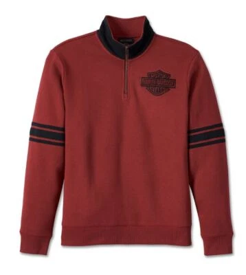 Harley-Davidson Men's Bar & Shield 1/4 Zip Sweatshirt- Russet Brown 96010-24VM - Image 1 of 4