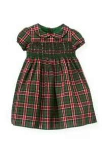 NEW Janie and Jack First Christmas 6 12 M Smocked Red Green Plaid Dress - Imagen 1 de 4