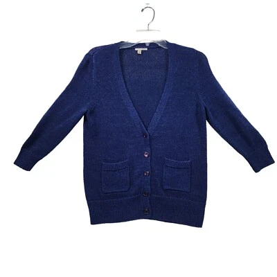 Halogen Cardigan Sweater Womens Size M  3/4 Sleeve  100% Cotton Blue - Image 1 of 4