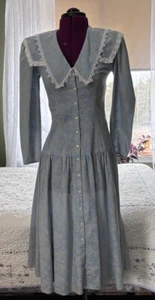 VTG Gunne Sax Jessica McClintock Blue Lace Drop Waist Cottage Core Romantic - Picture 1 of 9
