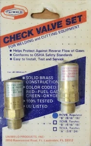 UNIWELD, CHECK VALVE SET, OXYGEN, FUEL, " B" FITTING (9/16"-18), NEW - Picture 1 of 2