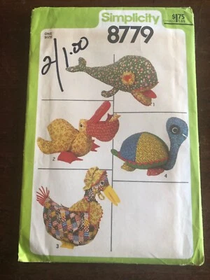 Simplicity Vintage Pattern 8779 Stuffed Animals Whale Pelican Goose Turtle - Image 1 of 4