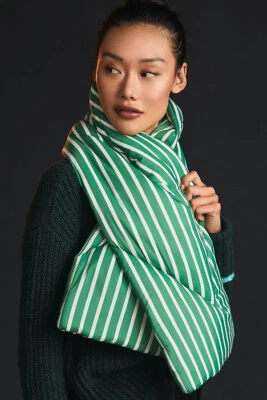 ANTHROPOLOGIE Bufanda acolchada a rayas nuevo color verde Foto 1 de 3
