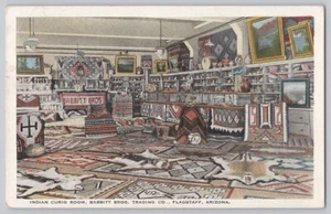 Arizona CARTOLINA Indian Curio Room Babbit Bros Trading Co Flagstaff AZ Navajo - Foto 1 di 2