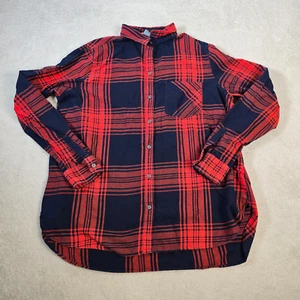 Old Navy Flannel Shirt Women Extra Large Tall Red Blue Plaid Button Up Tartan - Picture 1 of 11