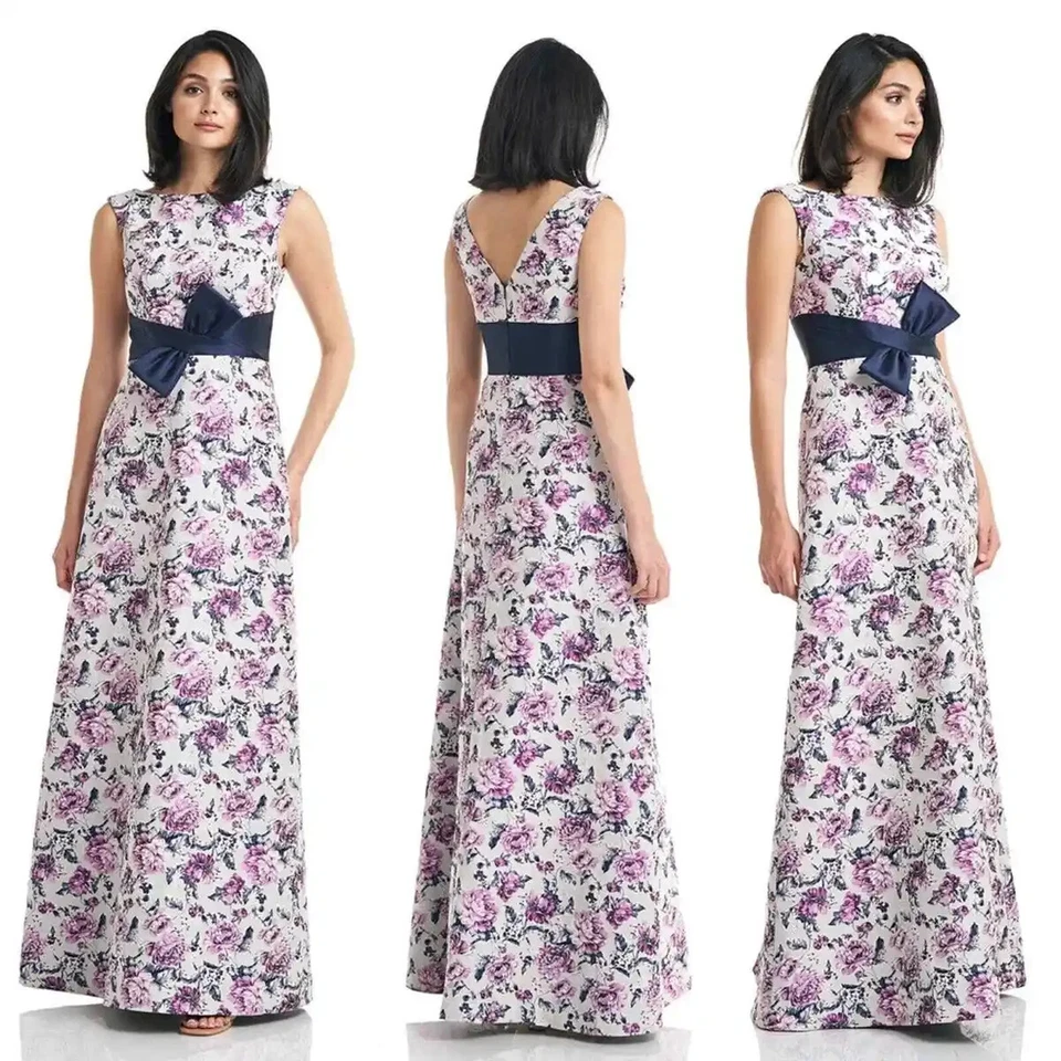 Vestido Kay Unger Magenta Azul Marino Selena Sin Mangas Lazo Floral Talla 2 $398 Foto 1 de 1