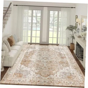 Living Room Area Rug 10x12 Washable Rug Vintage 10'x12' Medallion Brick Red - Picture 1 of 8