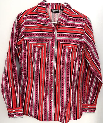 Camisa Wrangler Retro Western Mujer M Roja Rosa Serape Rayas Perla A Presión Azteca Foto 1 de 4