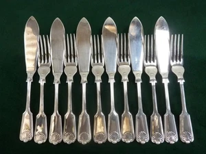 Bel set vintage 6 set Fishheater motivo violino e conchiglia placcato argento EPNS - Foto 1 di 1