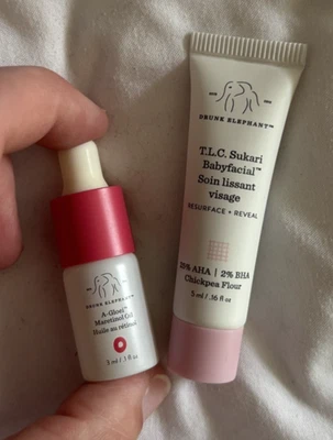 2pc Drunk Elephant TLC SUKARI BABYFACIAL AHA+ BHA MASK & A-Gloei Oil Travel size - Image 1 of 2