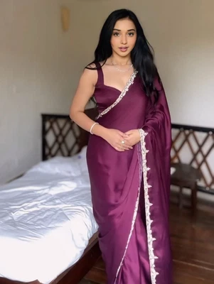 FASTNFREE COLLECTION one minute readymade saree indian wedding designer ready to wear purple sari