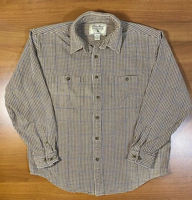 Vintage Eddie Bauer Chamois Flannel Shirt Mens L Houndstooth Heavyweight  - Image 1 of 4