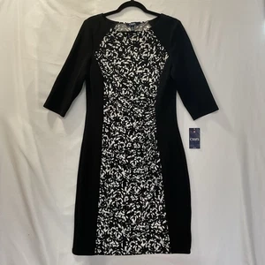 Chaps NWT Sheath Dress Black & White Size 14 Women’s Stretch Bodycon Slimming - Picture 1 of 11