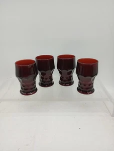 4 Vtg Viking 8 fl.oz. Ruby Red Georgian Tumblers Drinking Glasses Honeycomb - Picture 1 of 9