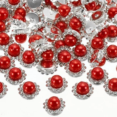 12mm Pearl Sew on Rhinestones,100 Pcs Metal Flatback Base Gems Crystal, Red - Image 1 of 4