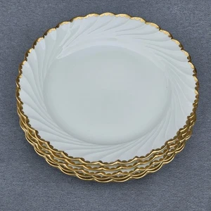 Nymphenburg Porcelain WELLE Set 6 Desert / Side Plates Dishes White Gold Trim - Picture 1 of 23