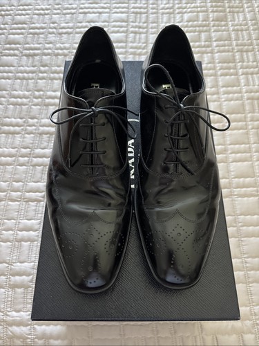 Scarpe eleganti Oxford Prada da uomo in pelle nera taglia 8 US Prada 7