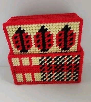 (6) VTG Handmade LADY BUG COASTERS Needle Point Plastic Canvas Art RETRO BOHO  - Image 1 of 4