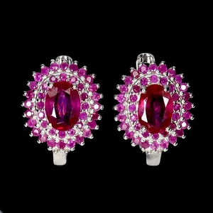 925 Sterling Silver Earrings Oval Ruby 7x5mm Ruby Natural Gemstone Jewelry - Picture 1 of 14
