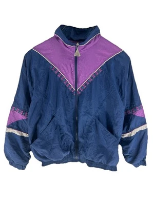 Chaqueta Wilson Vintage Años 90 Cremallera Azul Marino y Púrpura Diseño Floral Rayas Para Mujer’s XL Foto 1 de 4