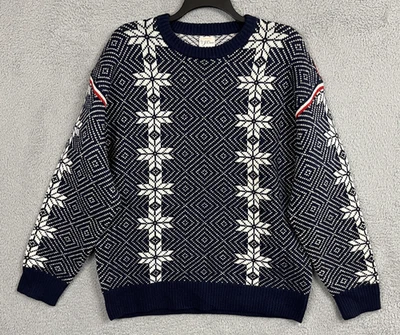 J Crew Sweater Mens Large Blue Fair Isle Lambswool Crewneck Nordic Snowflake - Image 1 of 4