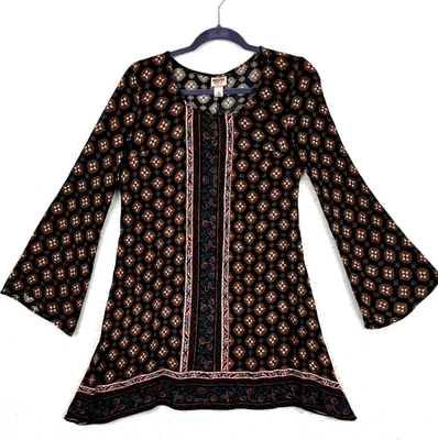 MOSSIMO Tunic Top Women’s SZ M Black Red Paisley Print Bell Sleeves Boho Chic - Image 1 of 4