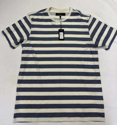 Camiseta Rag & Bone Para Hombres Core Manga Corta Rayas Azul Pizarra Rayas Algodón M Foto 1 de 4