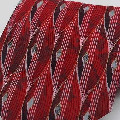 Men's Silk Tie Necktie Italy J. Ferrar Red Geometric 57" L 3.75" W - Image 1 of 4