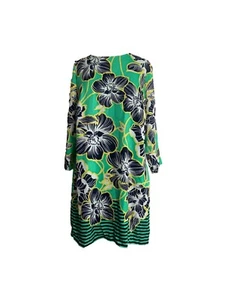 Crown & Ivy Womens Dress Size 10 Green Black Shift Long Sleeve Tropical Floral - Picture 1 of 9
