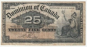 Canada 25 Cents Banknote 1 2 1900 Very Fine 20 Condition P#9-B"Britania" - Picture 1 of 2