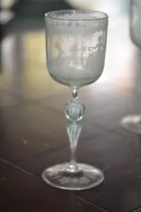 4 Murano mundgeblasene mundgeätzte Wasser Weingläser mintgrün 50er Jahre Cherubs - Bild 1 von 11